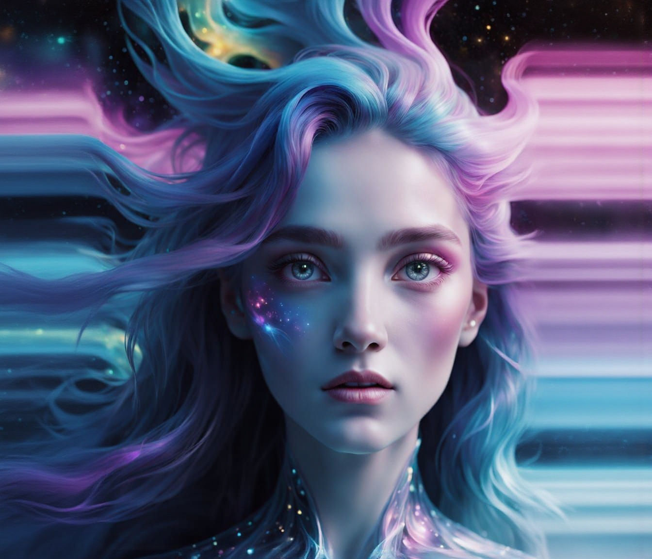 Nebula Hair: A Surreal Airbrush Portrait