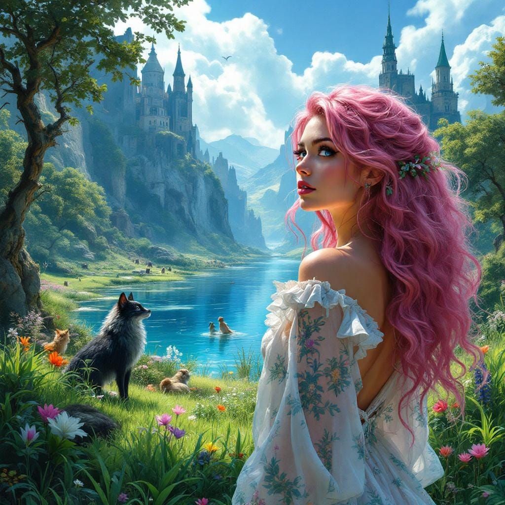 Fantasy World with Woman and Animals