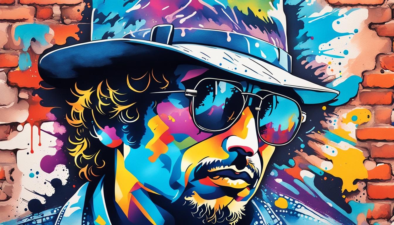 Bob Dylan Pop Art Portrait with Skyline Mural