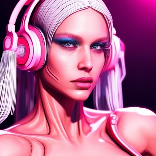 Girl in Pink Bikini with Futuristic Cyberpunk Details