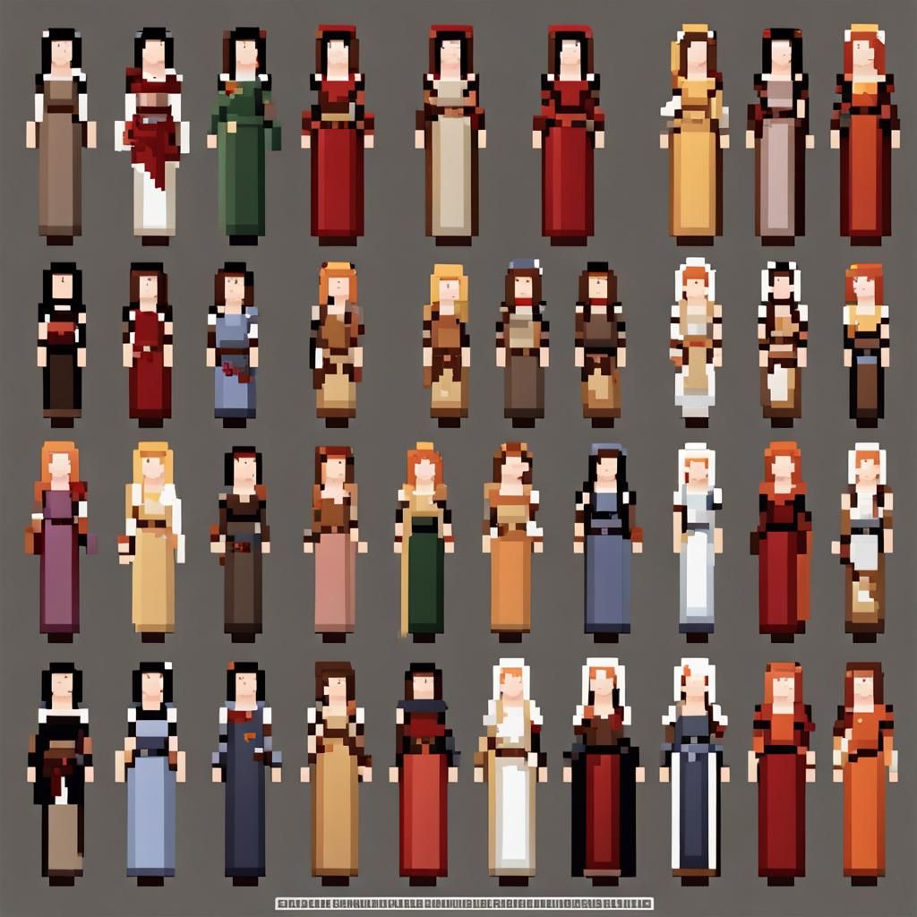 8-bit Pixel Art Medieval Woman Full Body