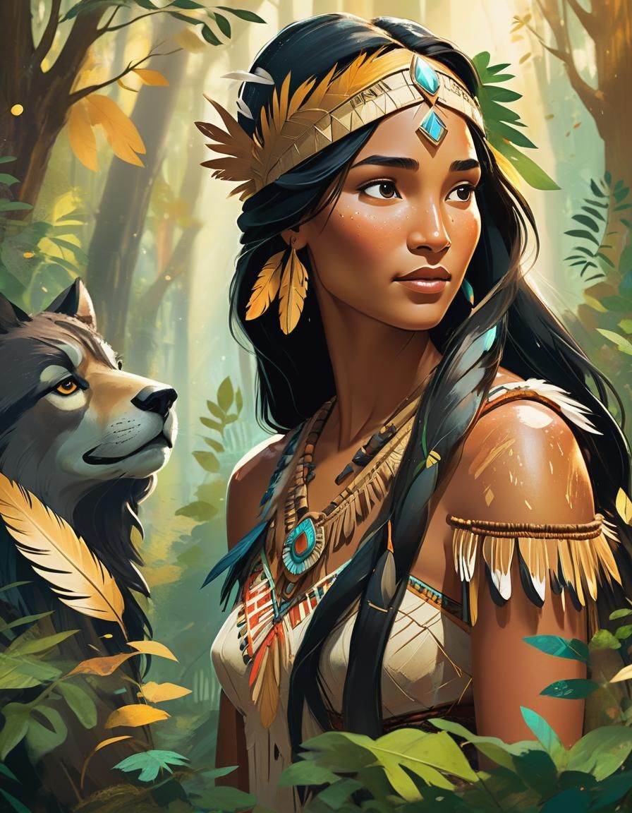 Pocahontas and Prince Portrait in Forest
