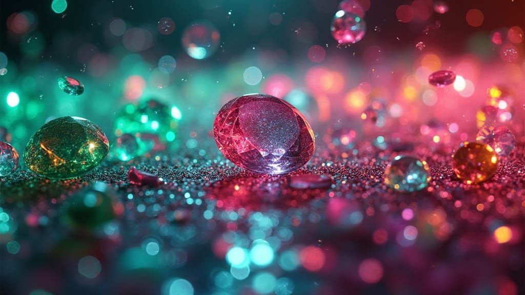 Kaleidoscopic Dance of Diamonds, Emeralds, and Rubies
