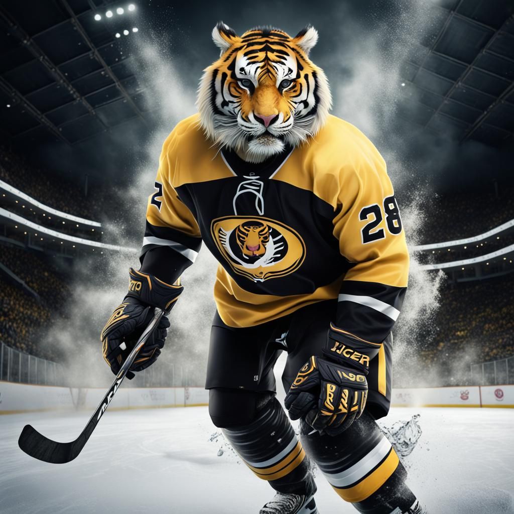 Tiger Morphing into Hockey Player in Matte Painting Style