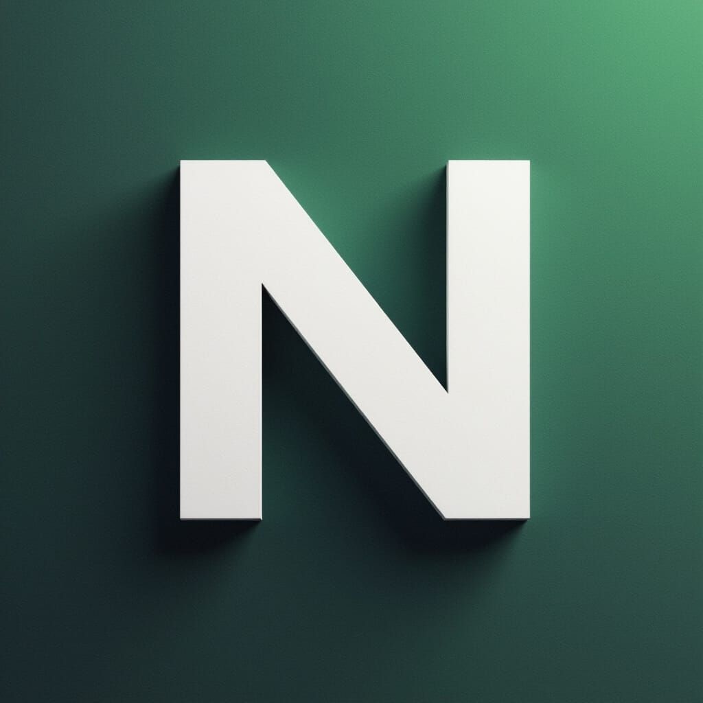 Minimalist White Letter N on Green Gradient, Modern Typograp...