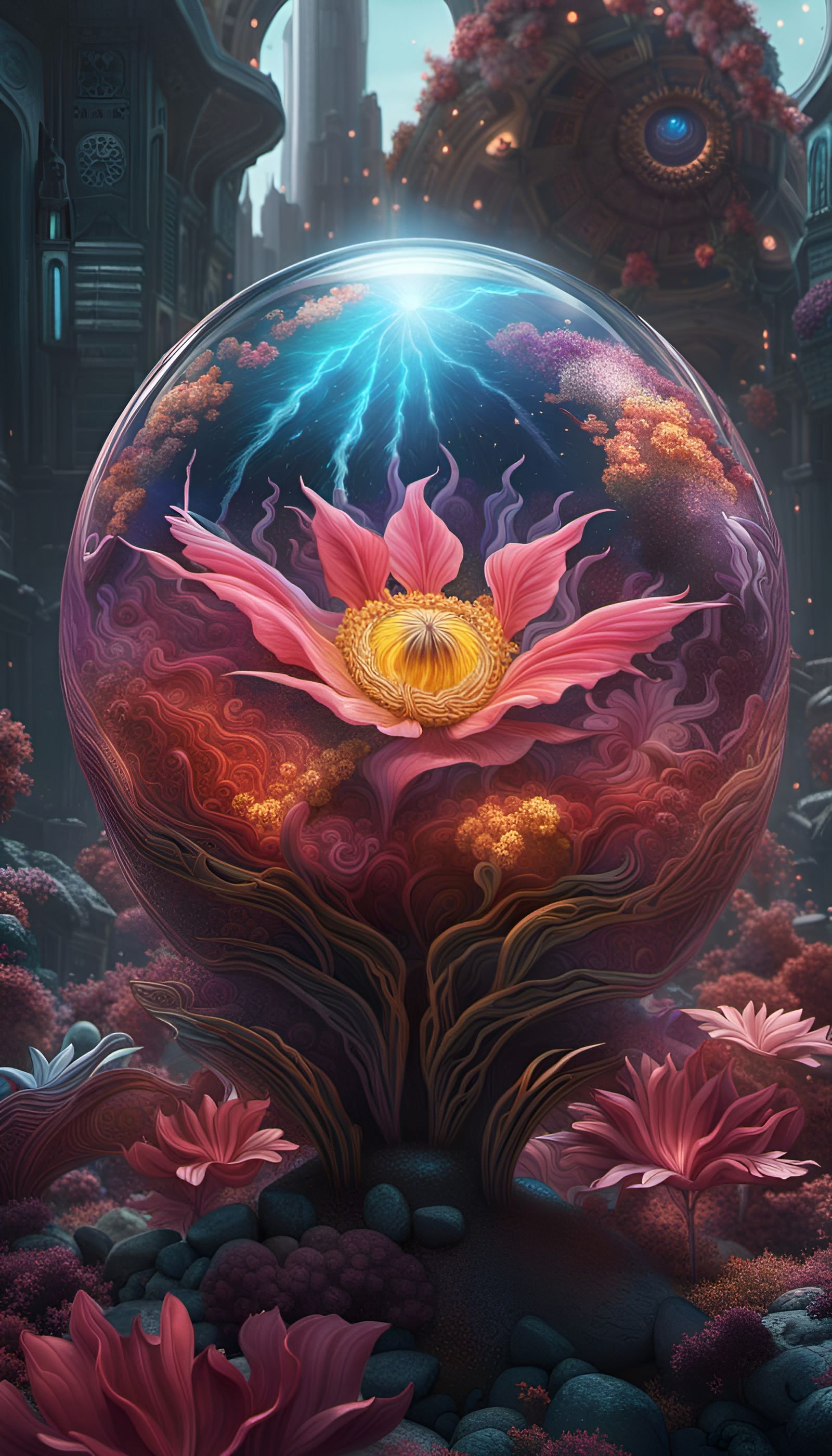 Surreal Cosmic Sphere Metamorphosis in Detailed Matte Painti...