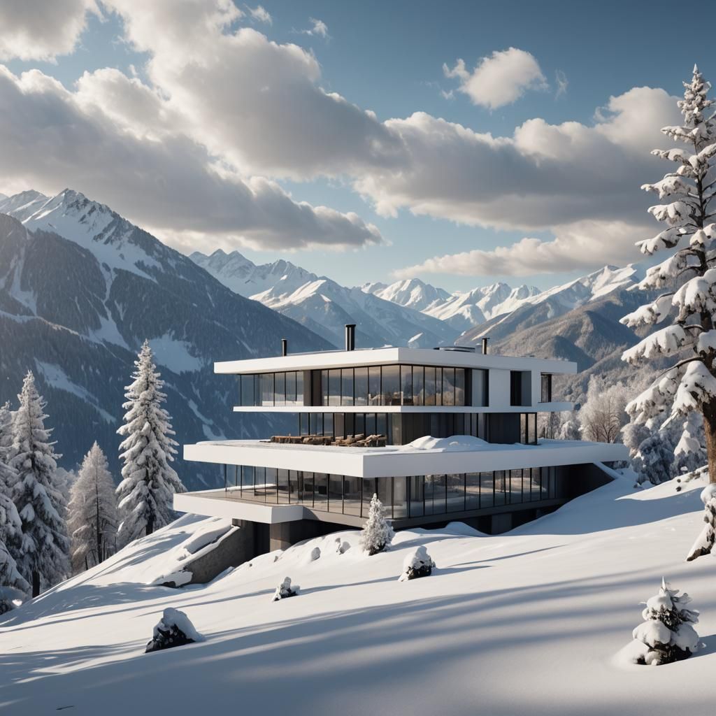 Ultramodern Villa on Snowy Alps in Brazilian Modernism