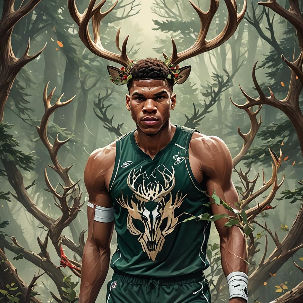 Giannis Antetokounmpo Artgerm-Inspired Portrait with Antlers