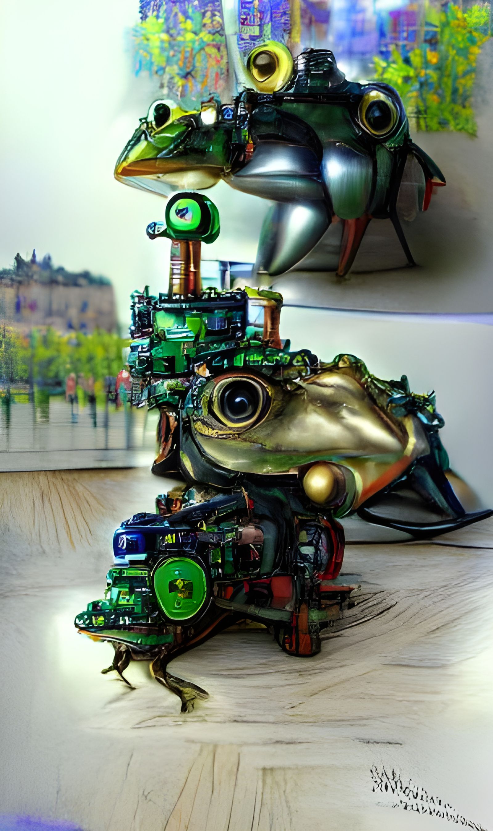 Steampunk Robotic Frog Evolution: Photorealistic Futurism