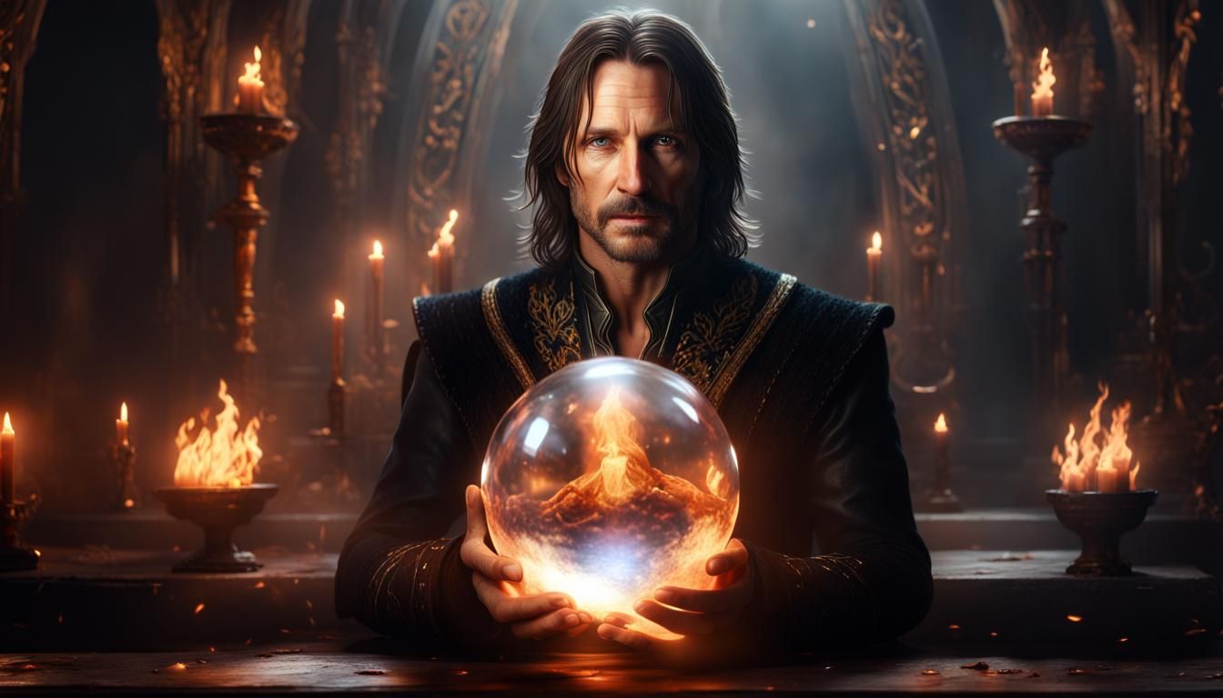 Aragorn Gazing into a Fiery Palantir