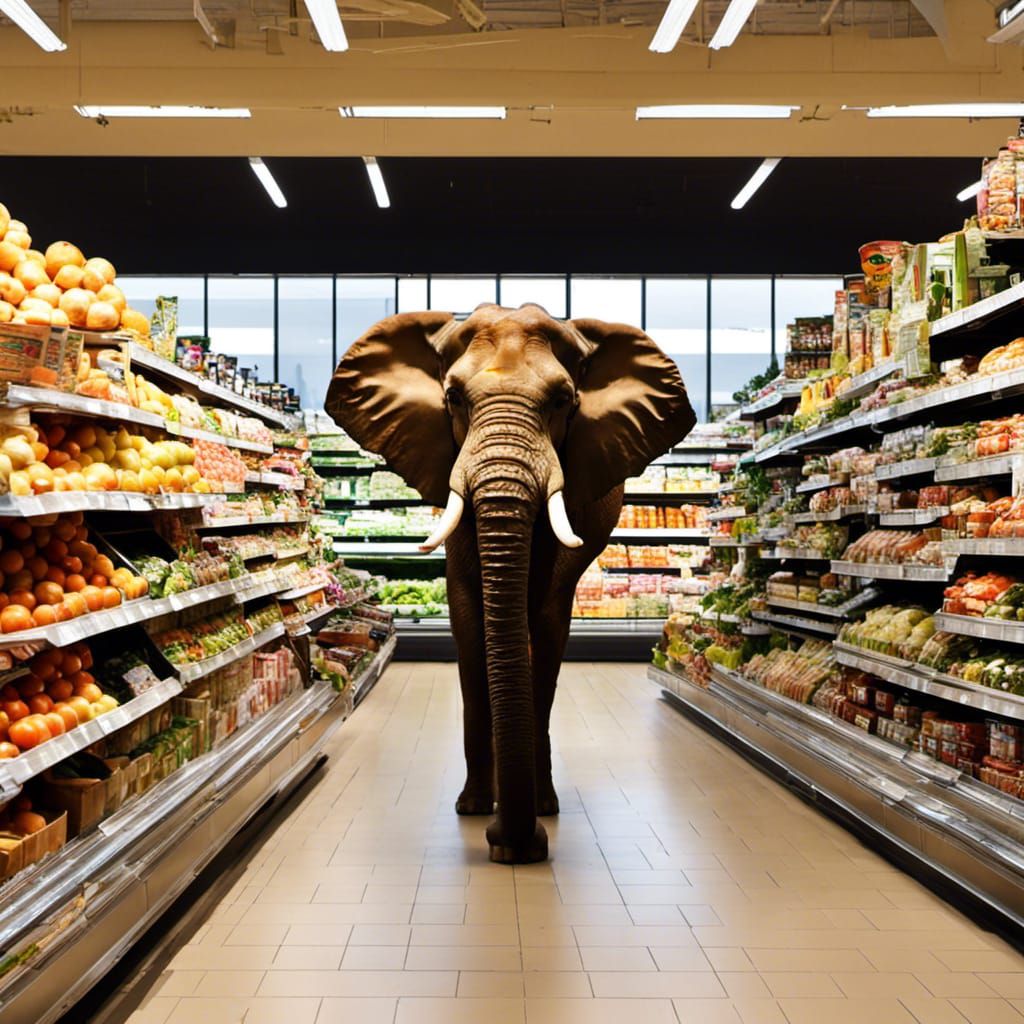 Elephant and Giraffe Visit a Supermarket