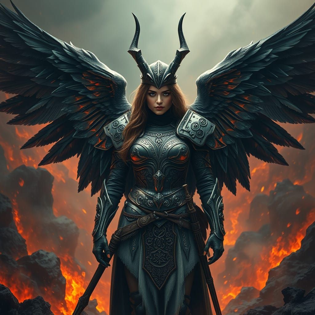 Valkyrie in Dark Gothic Hellish Landscape