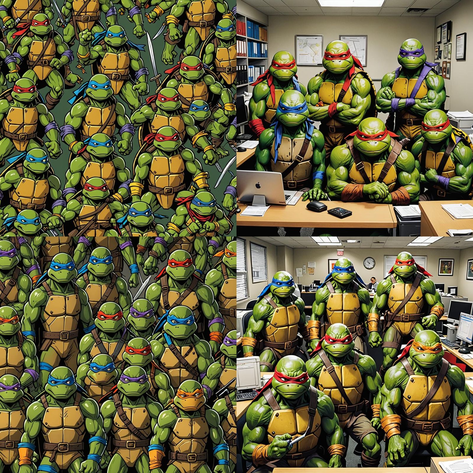 Teenage Mutant Ninja Office Workers: AI Interpretation