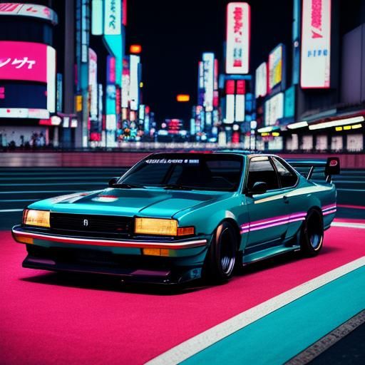 JDM Car Drifting in Neon Tokyo: Synthwave Style