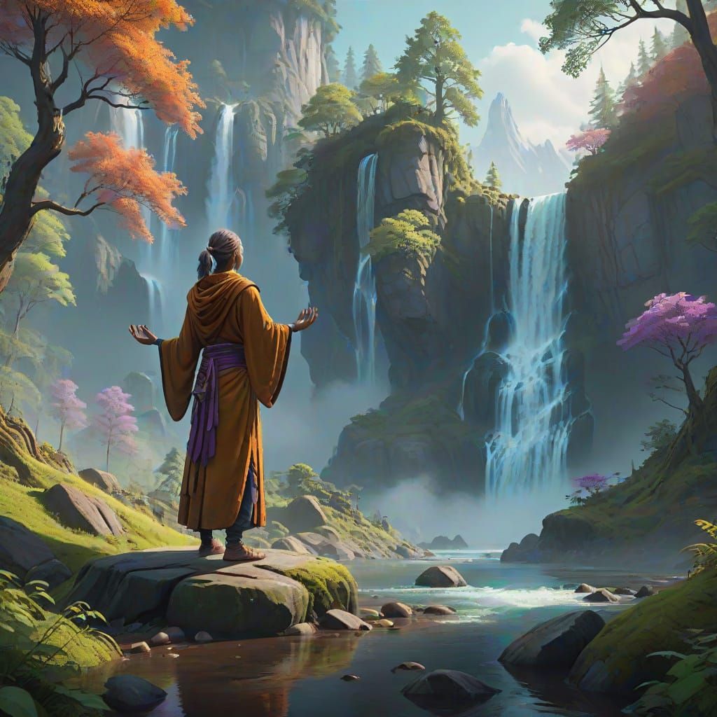 Serene Yogi in Mystical Forest with Golden Aura