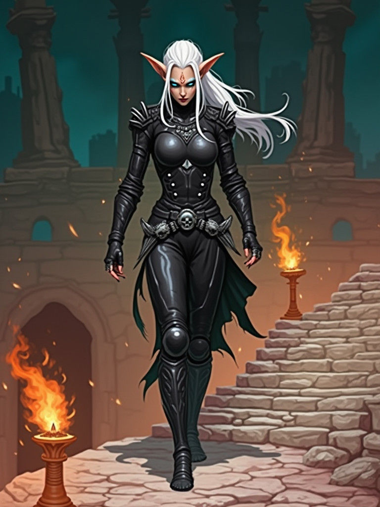 Elf Assassin with Scarred Face in Comic Book Style