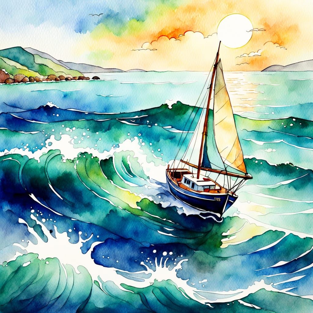 Whimsical Sea Voyage Watercolor Sketch