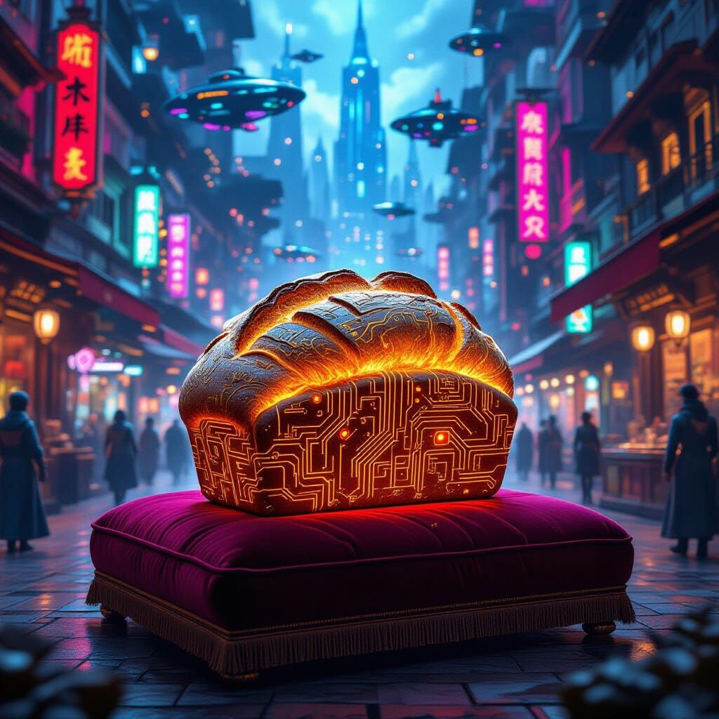 Regal Bread in Cyberpunk Market Fantasy Art