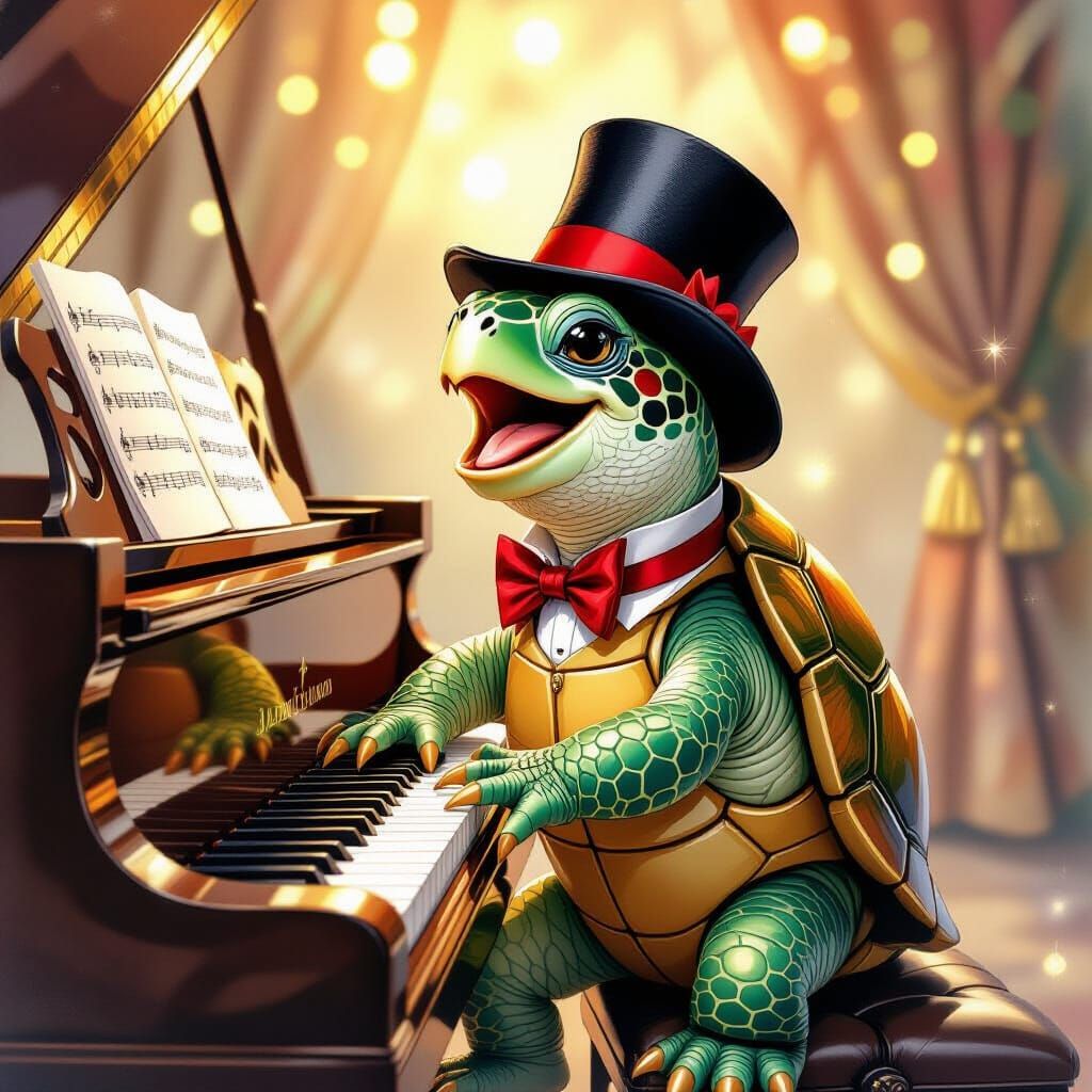 Singing Turtle in Expressive Ink and Watercolor