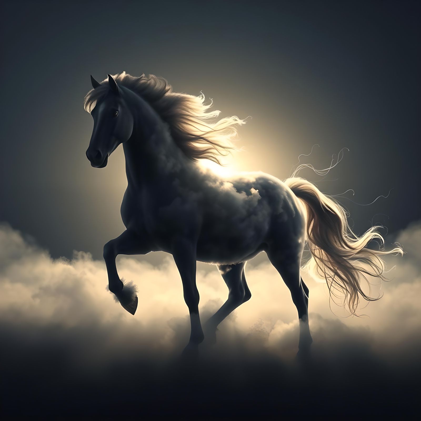 Elegant Black Cloud Horse in Photorealistic Detail