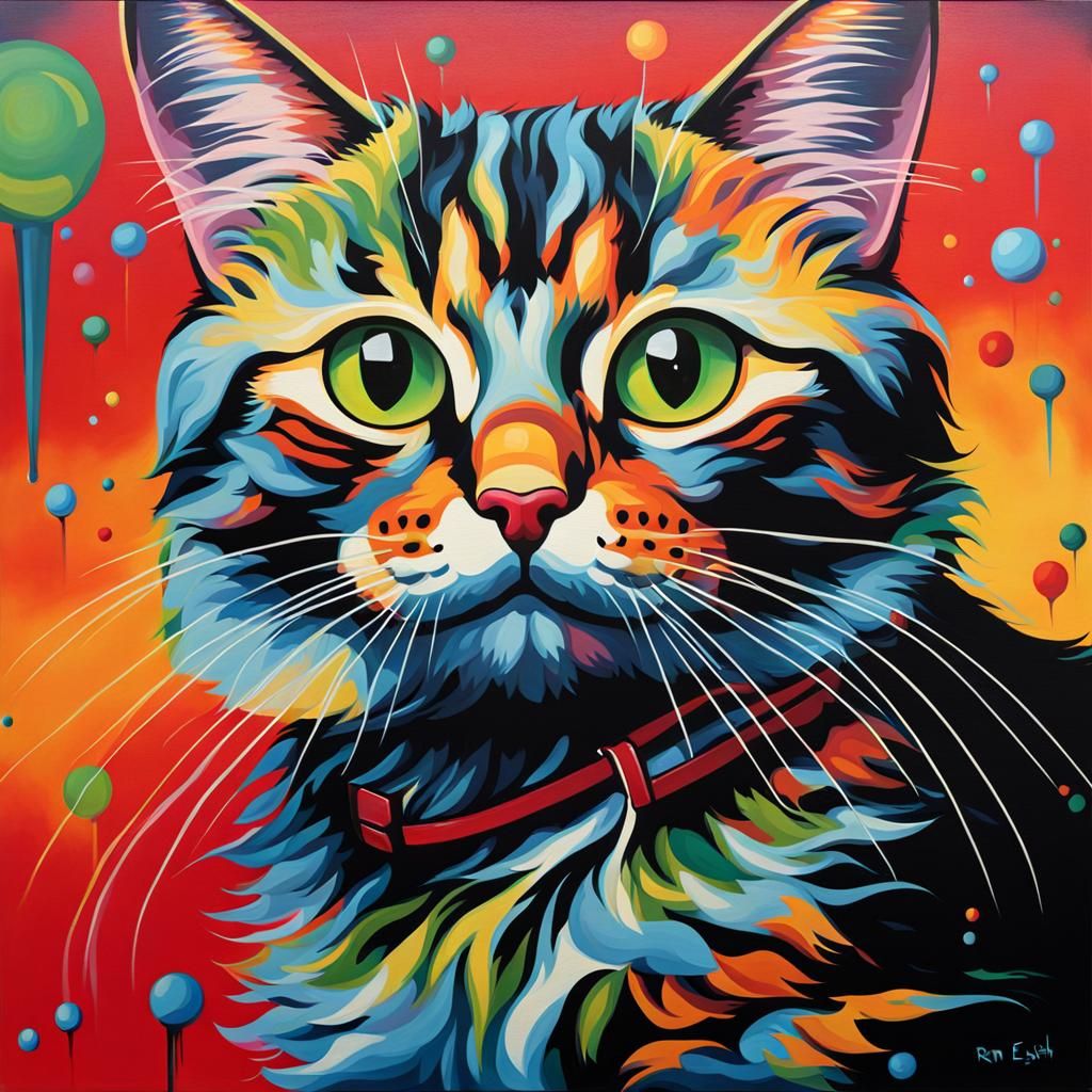Cat Portrait in Pop Surrealist Style