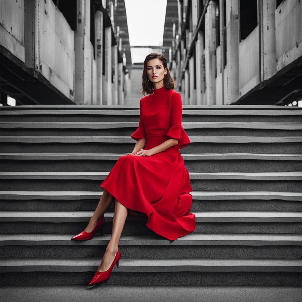 Girl in Red Dress: Synthwave Neon Retro Style