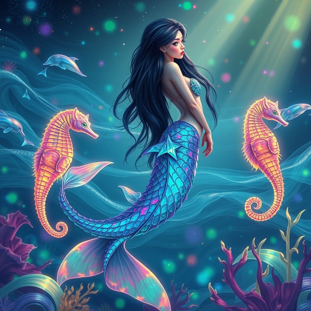 Hyper-Realistic Mermaid with Iridescent Eyes and Shimmering ...