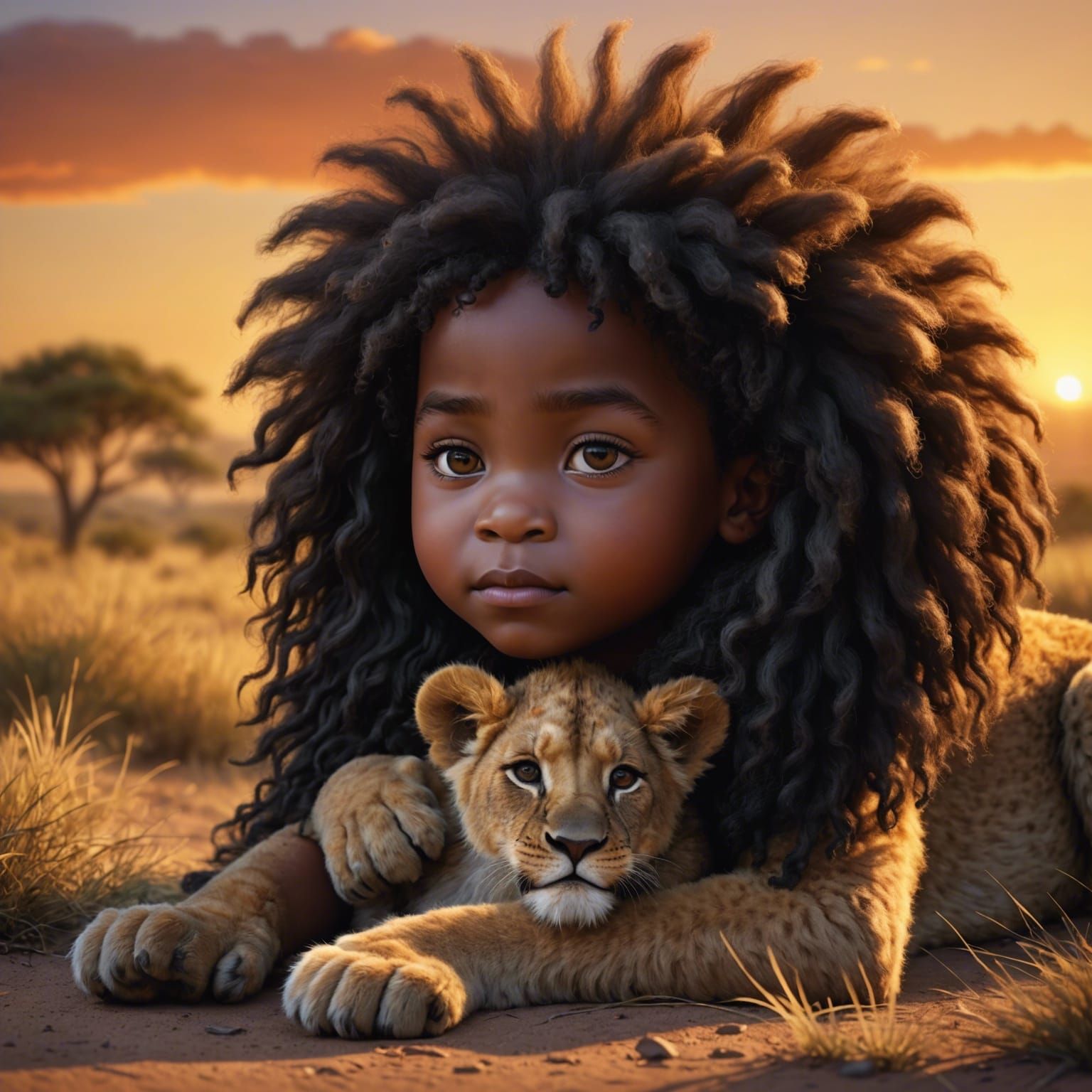 Pixar style of an extremely cute image of a very beautiful black baby with black afro hair, the baby lies in the middle ...