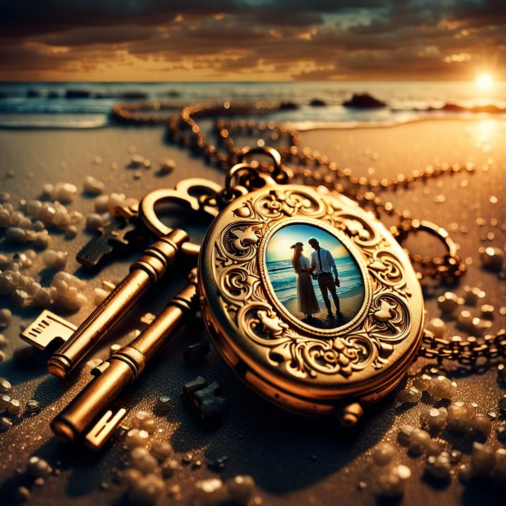 Antique Keys and Locket with 1880s Couple