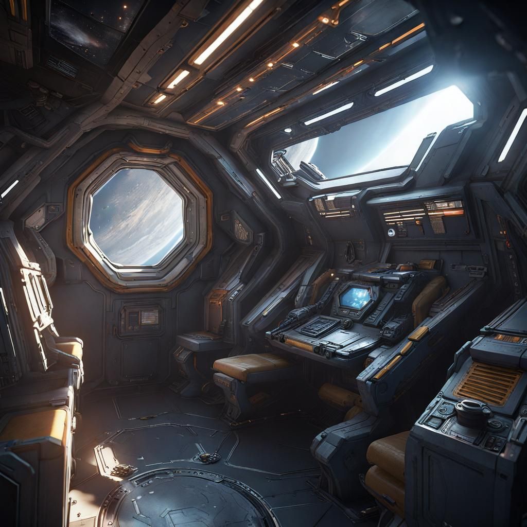 Lived-In Spaceship Interior with Space Marines