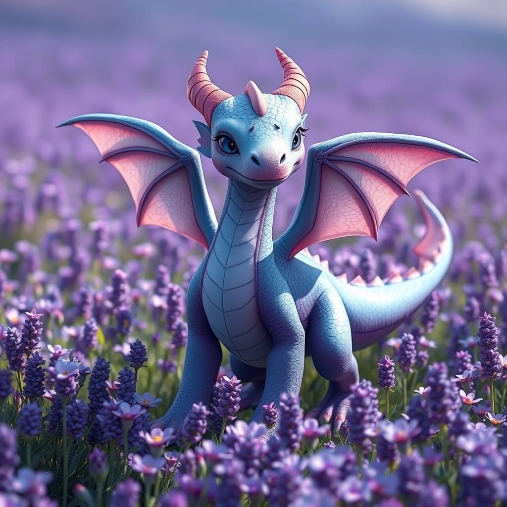 Majestic Blue-Purple Dragon in Lavender Field