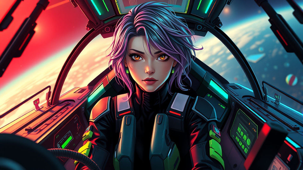 Cyberpunk Anime Pilot in Pop Art Cockpit