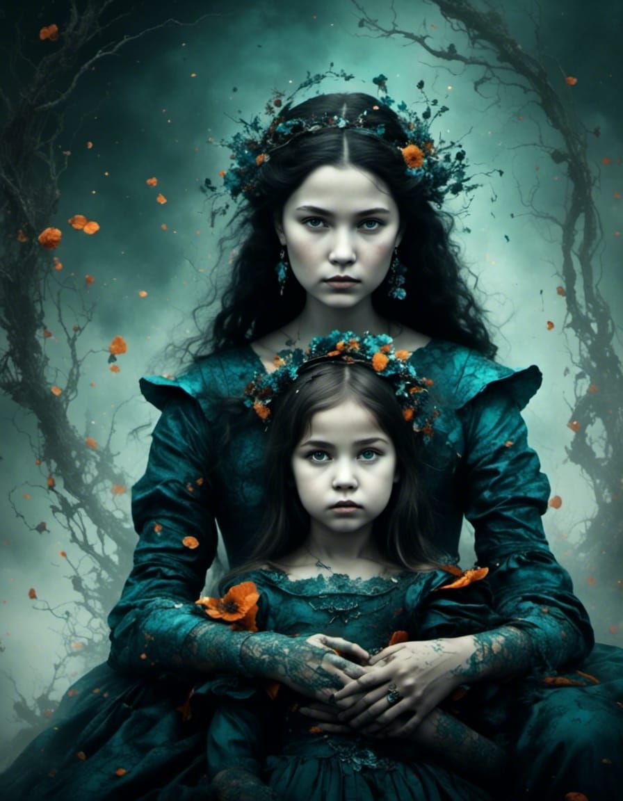 Mother and Daughter: A Mythic Bond in Teal and Orange