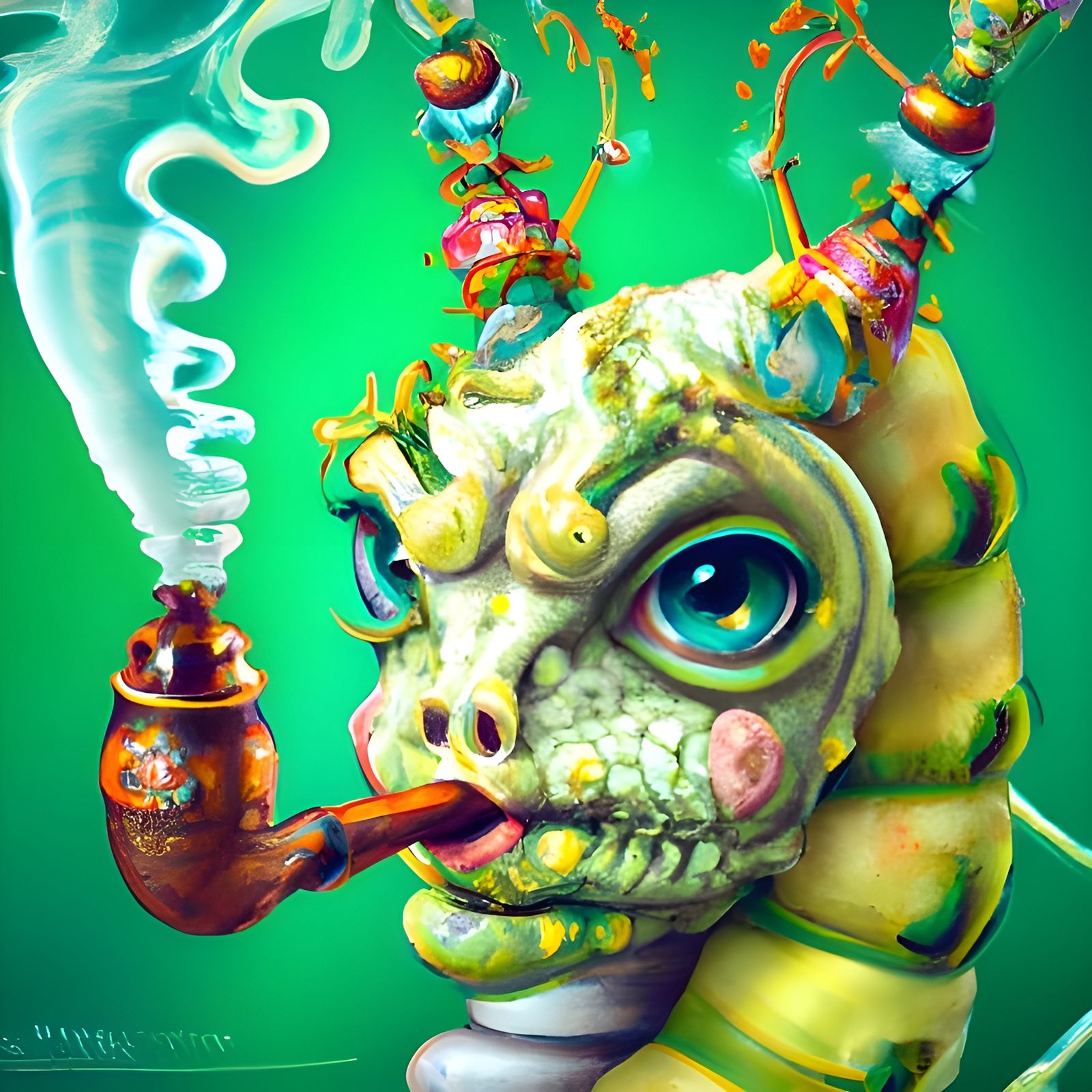 Hookah Caterpillar Portrait in Hieronymus Bosch Style