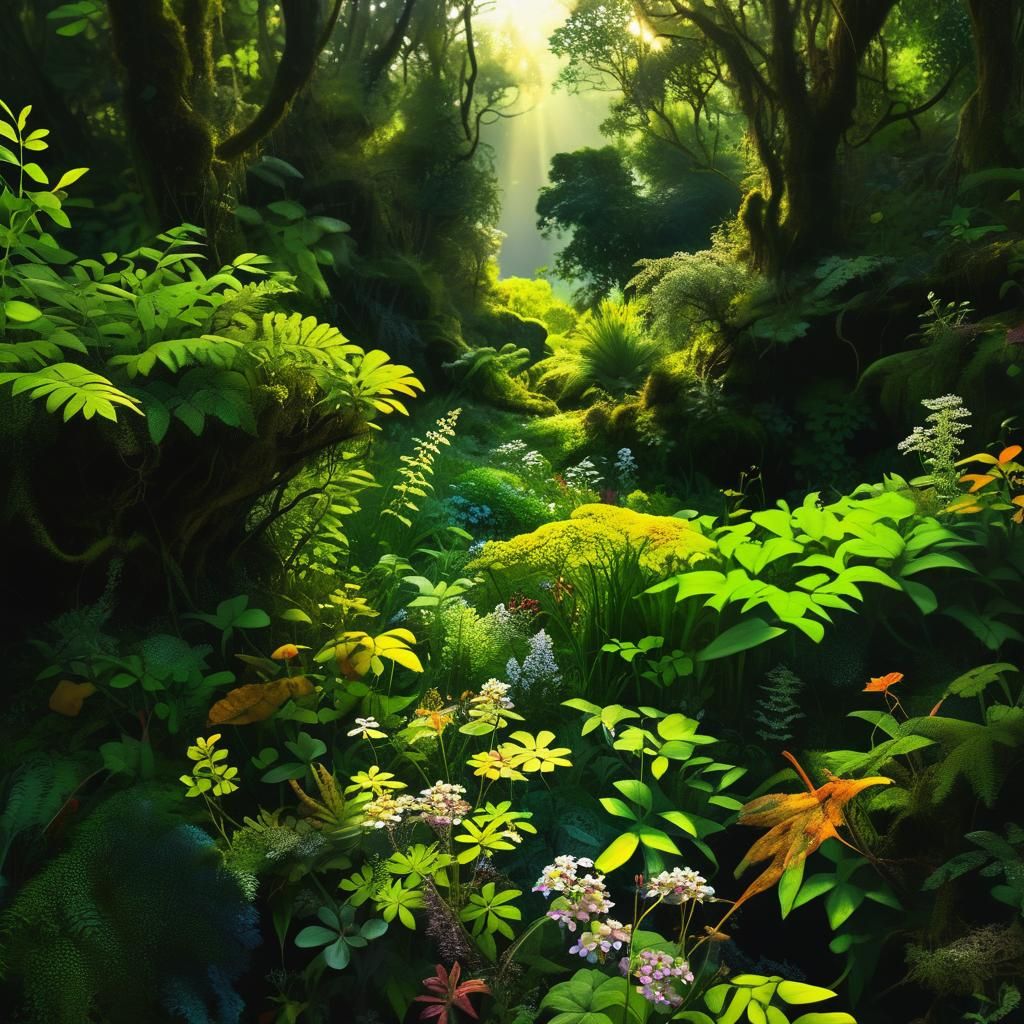 Lush Hyperrealistic Botanical Landscape in Impressionistic C...