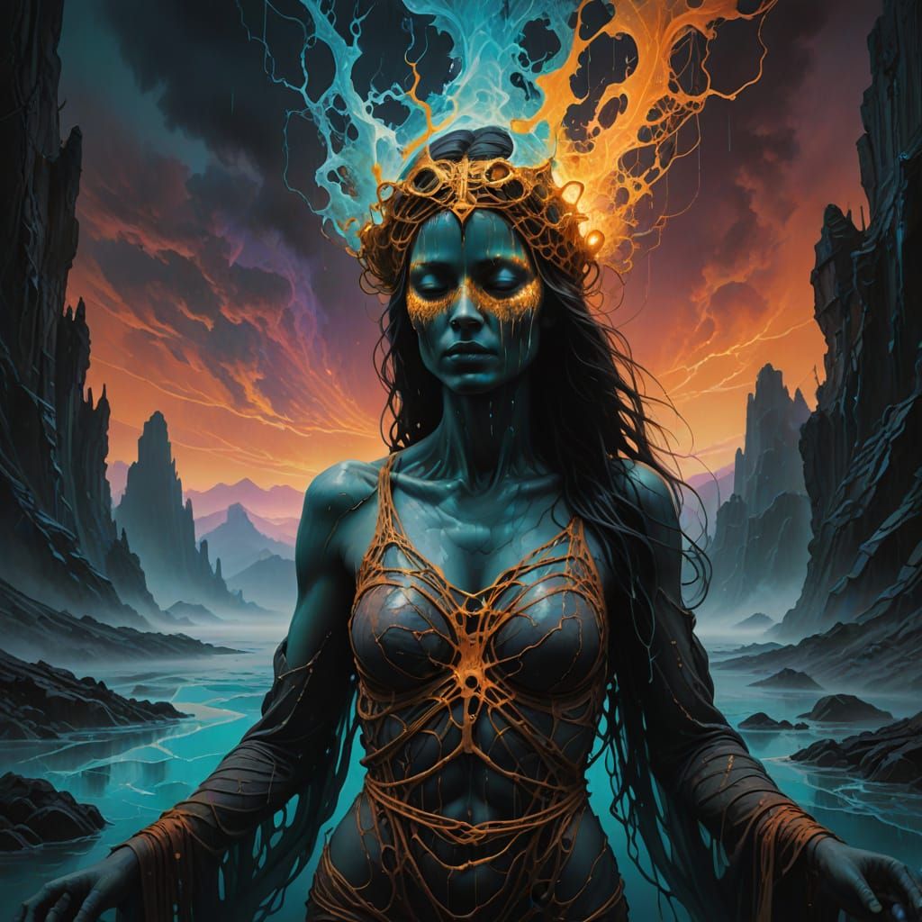 Surreal Goddess Emerges from Ethereal Shadows in Hyperrealis...