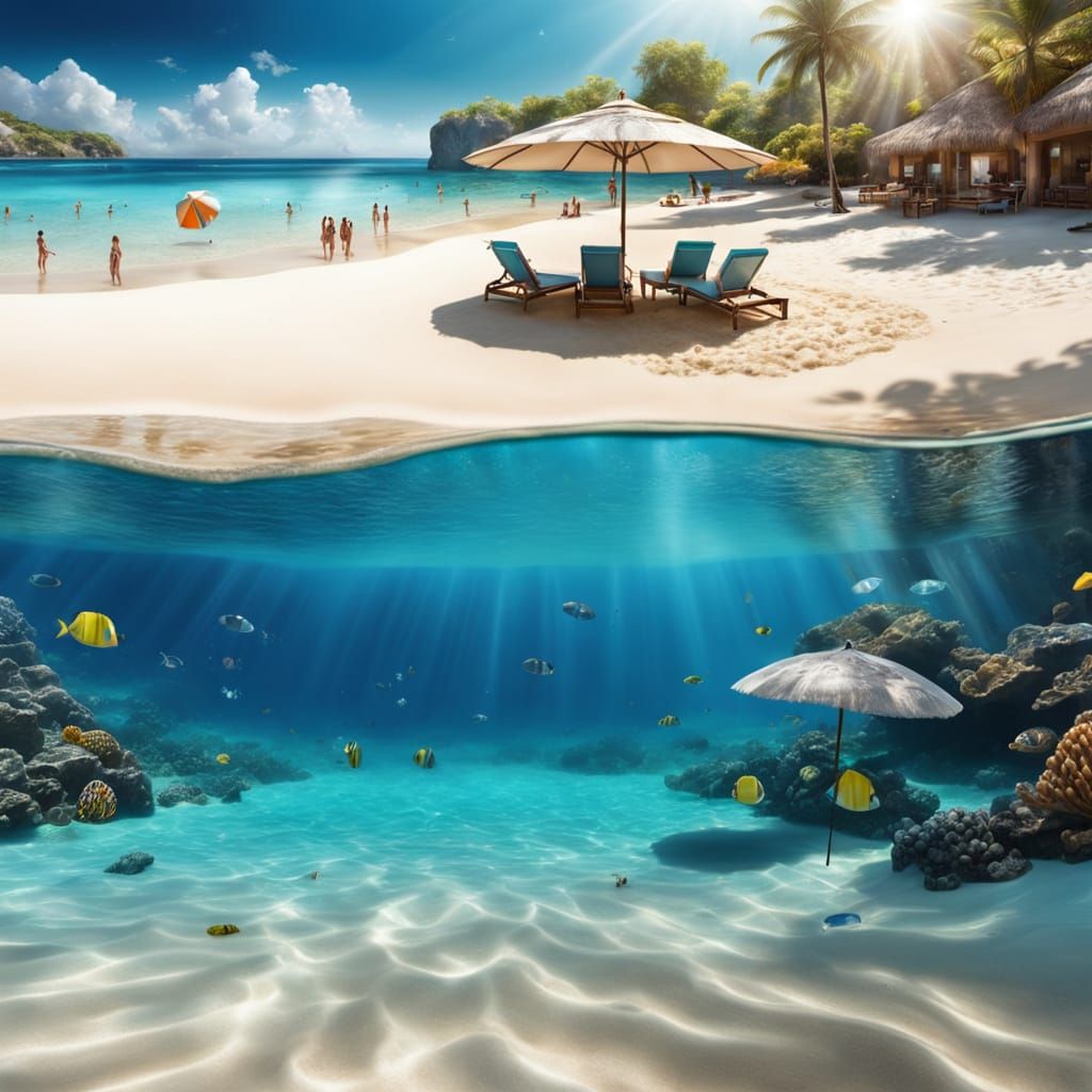 Underwater Beach Scene in Hyperrealism