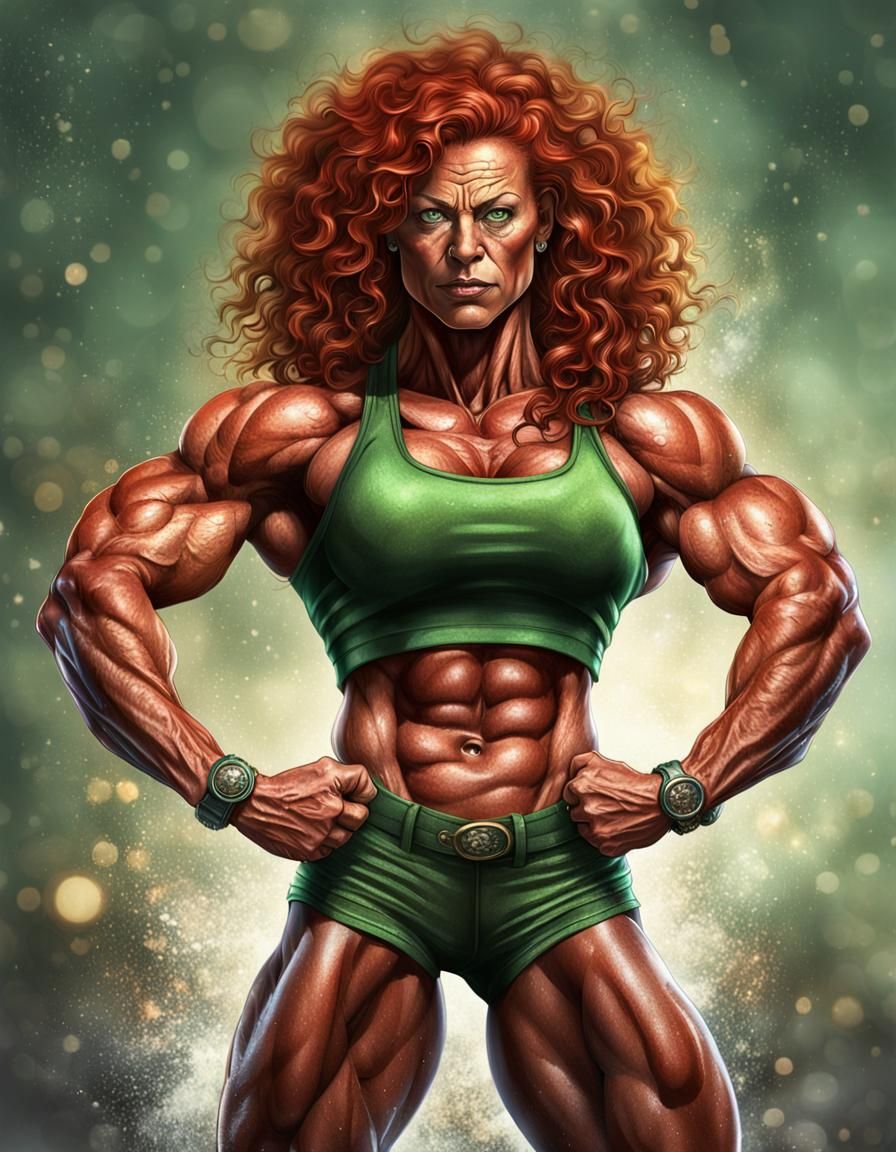 Muscular Female Bodybuilder in Hyperrealistic Splash Art