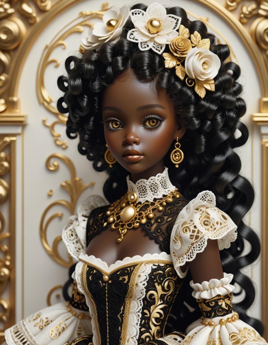 Ornate Black Doll in Baroque Style