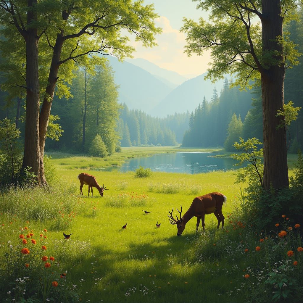 Lush Valley Landscape in Style of Moran