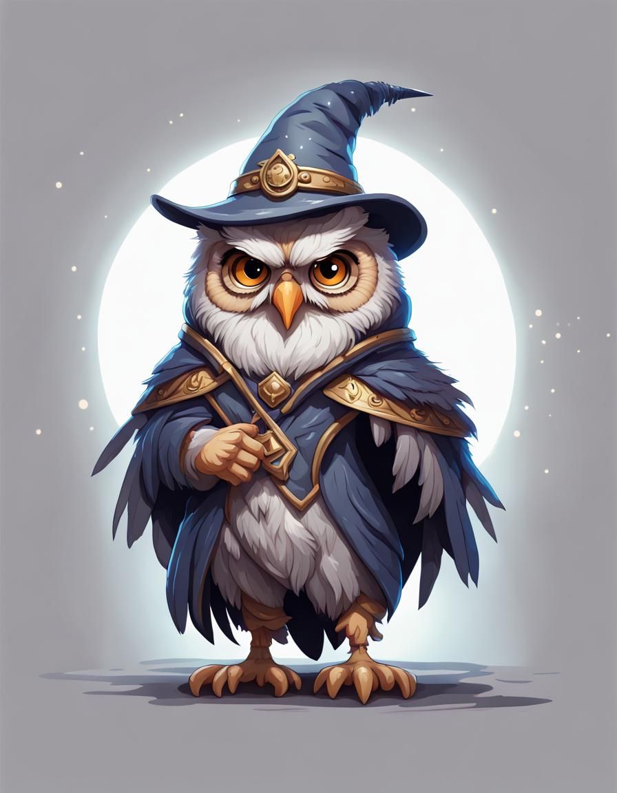 Chibi Owl Wizard in a Magical Fantasy Concept