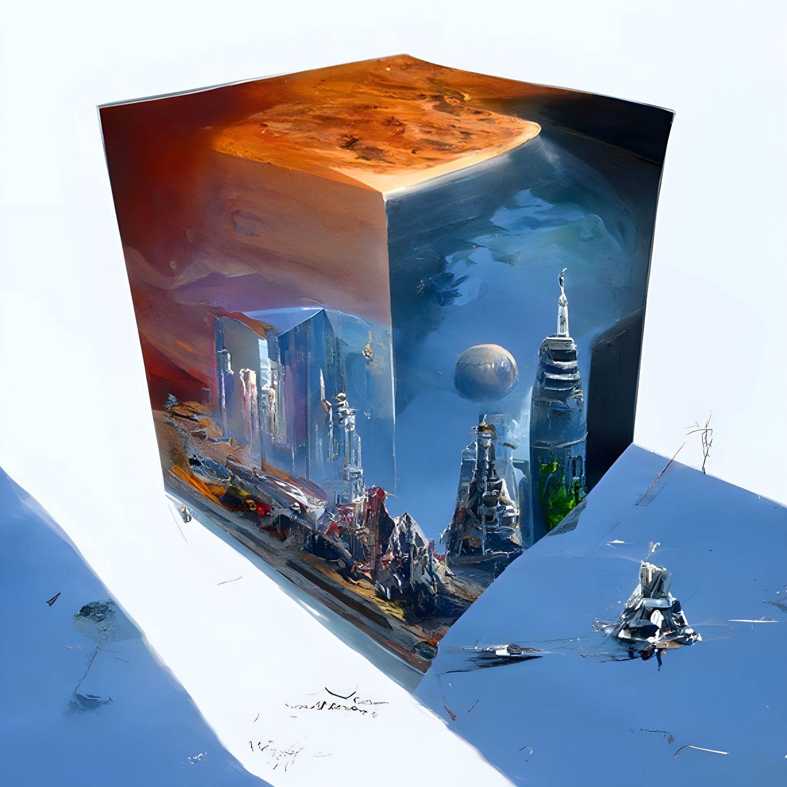 Futuristic Martian Spaceport Inside 3D Cube