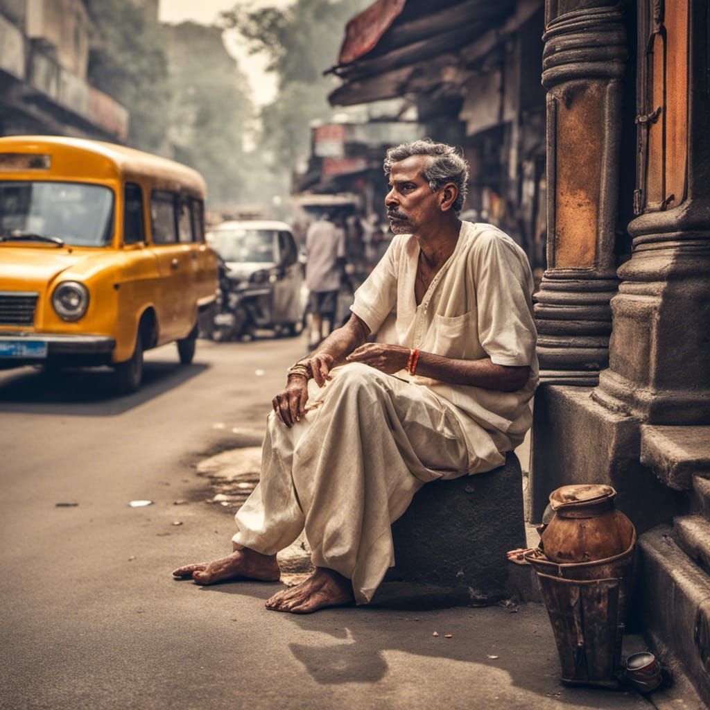 Mumbai Street Scene: Man in Dhoti Smoking