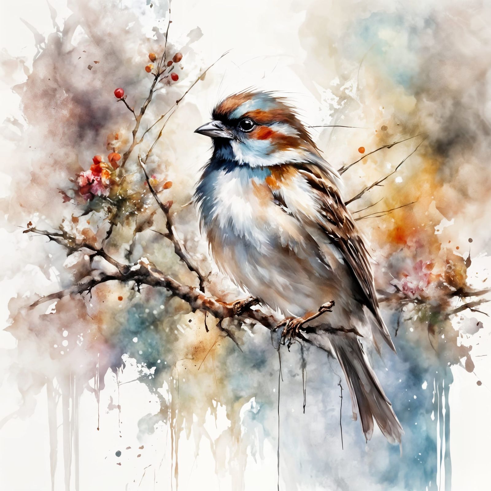 A sparrow on a tree branch.