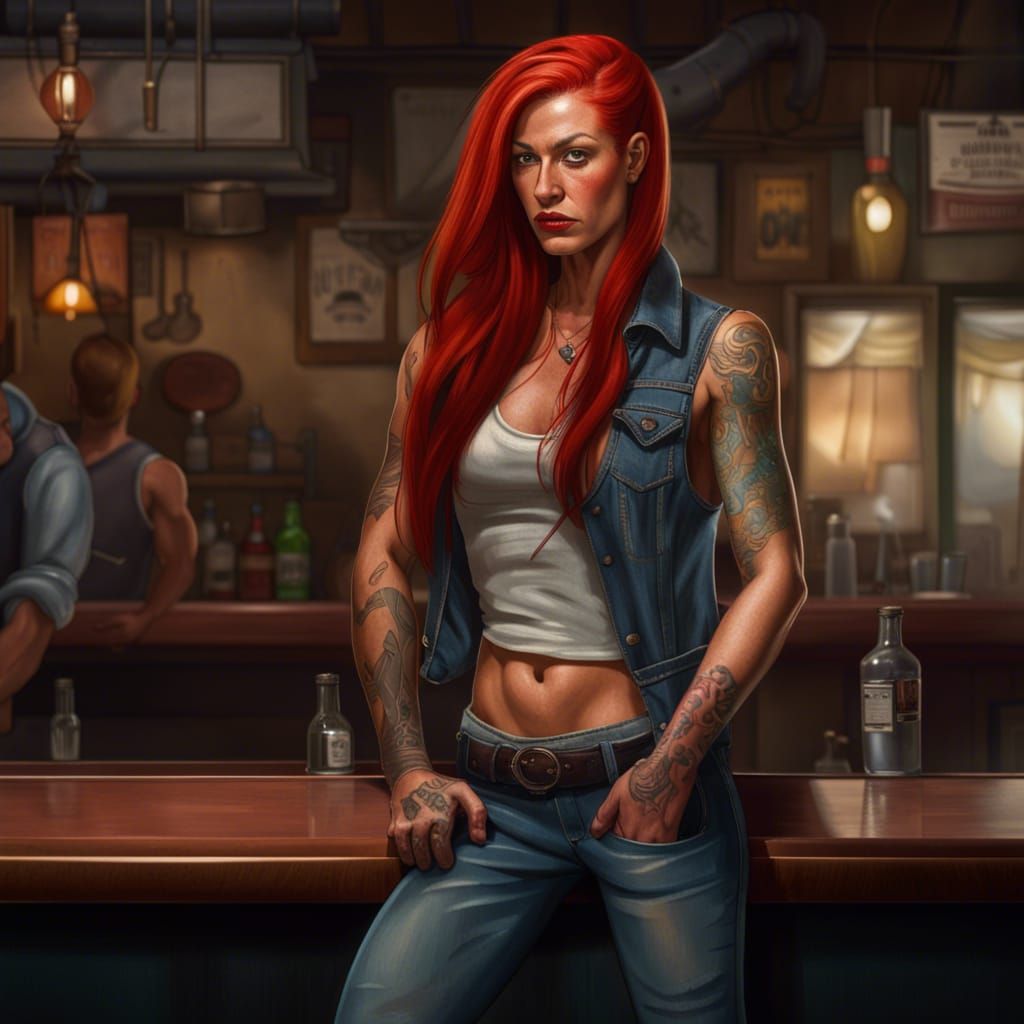 Sinister Bar Maiden with Tattoos