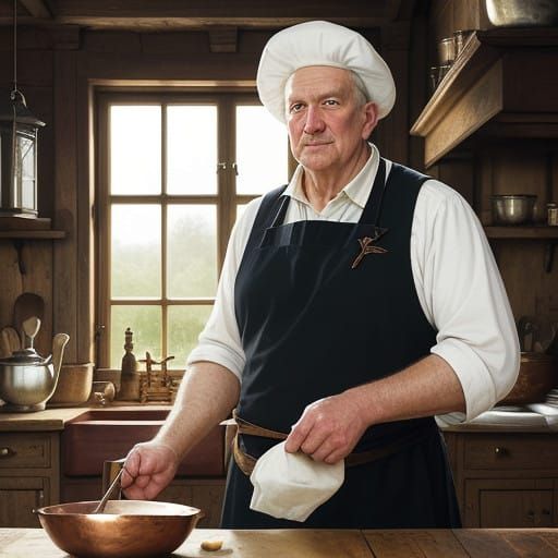 Stately Chef in Warm Kitchen Light