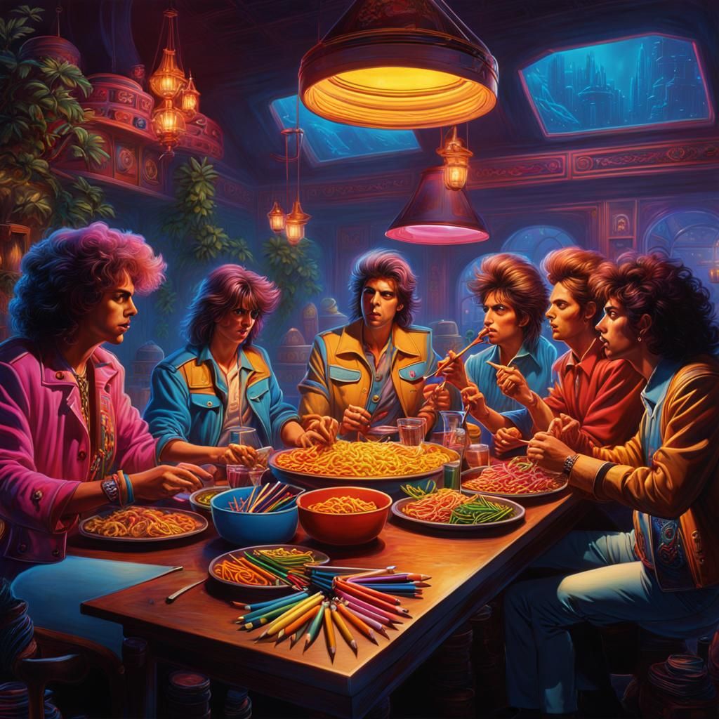 80's Album Cover: Band Members Eating Crayons