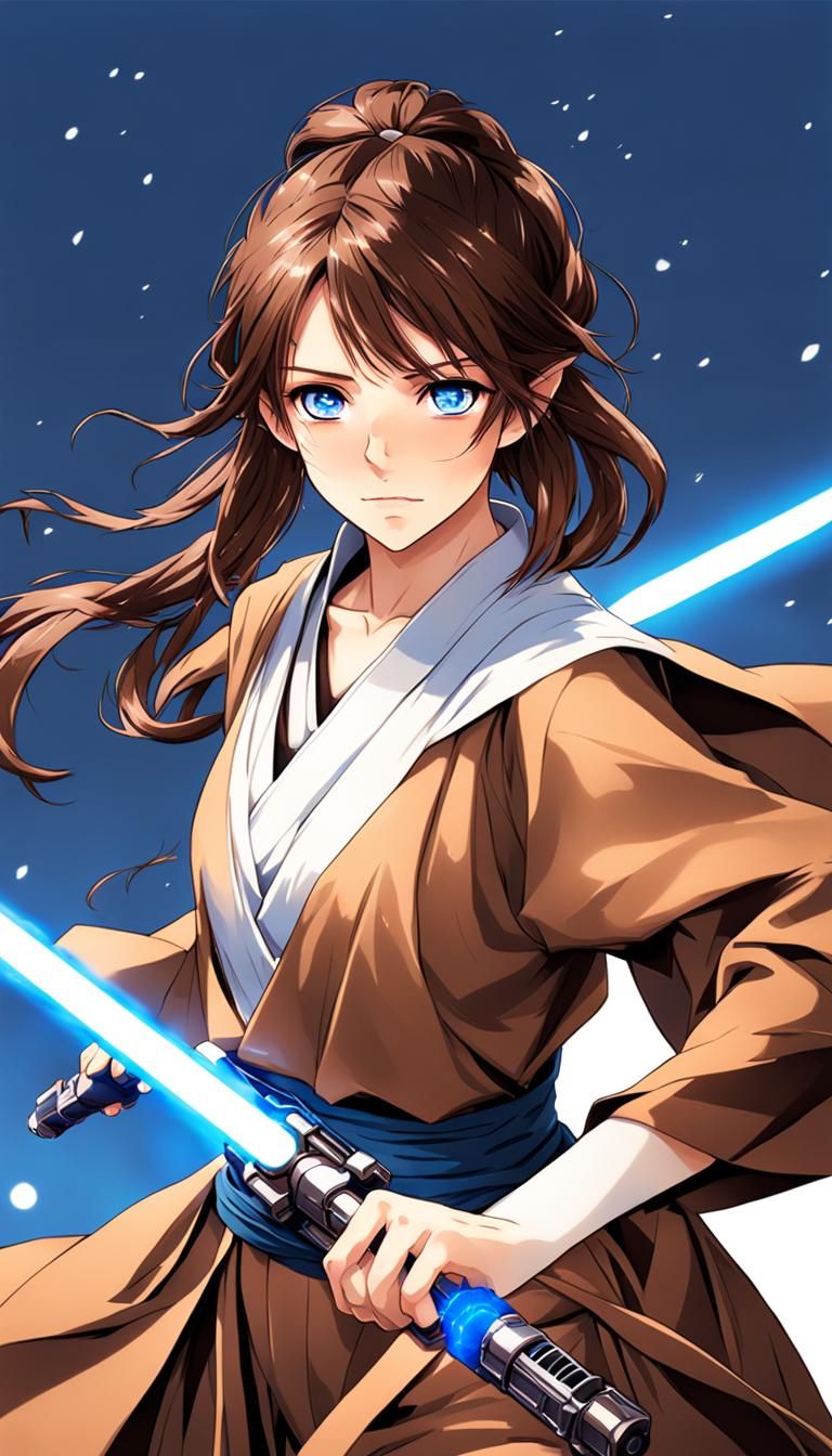 Anime Girl with Lightsaber in Manga Style