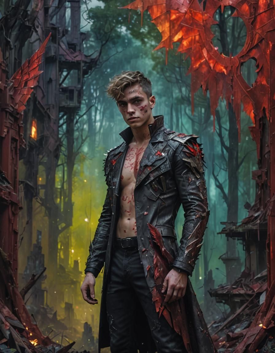 Metal-Winged Man in Post-Apocalyptic Landscape