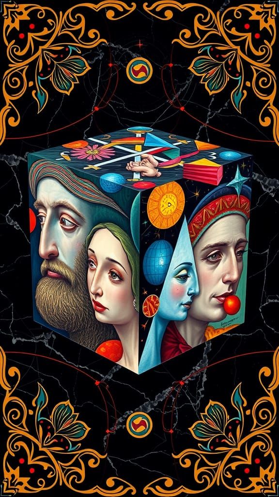 Cube with human faces